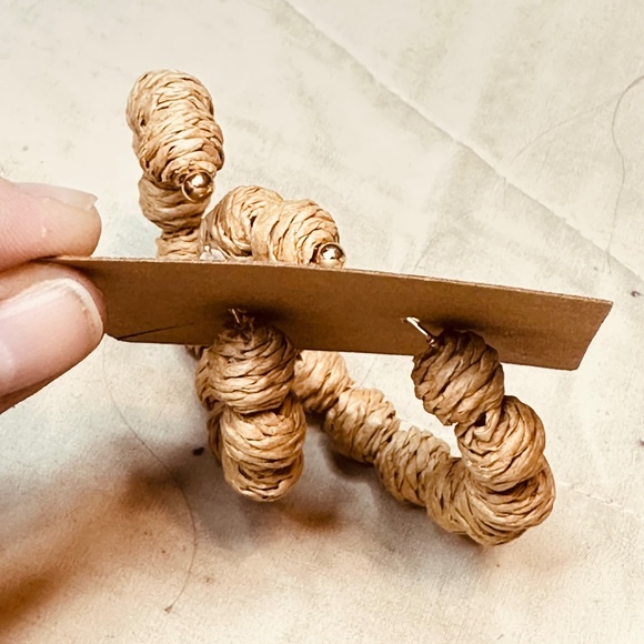 Bohemian Hoop Raffia Ratten Tan Earrings Post - Picture 6 of 8